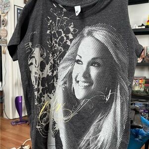 American Apparel Charcoal Grey Graphic Tee with White Portrait and Yellow Accent